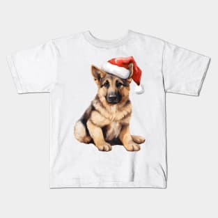 German Shepherd Dog in Santa Hat Kids T-Shirt